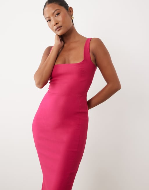 Vesper Petite - Robe mi-longue sans manches en bengaline avec encolure carrée et ourlet plongeant - Rose, 2 de 4