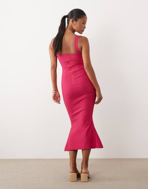 Vesper Petite - Robe mi-longue sans manches en bengaline avec encolure carrée et ourlet plongeant - Rose, 4 de 4