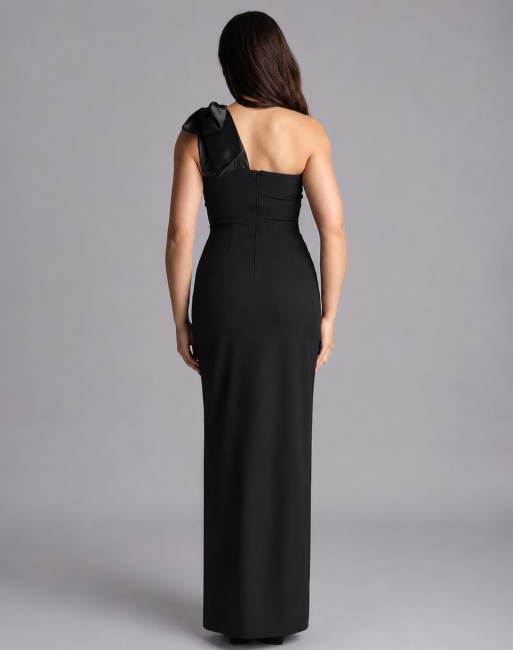 Vesper Petite Satin contrast maxi dress with thigh split in black, 2 of 4