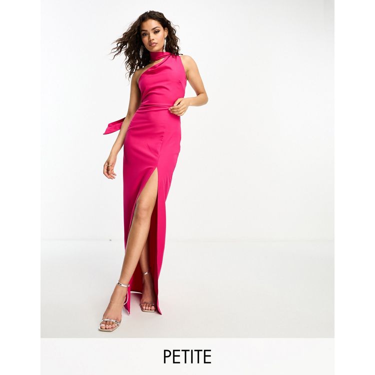 Vesper Petite scarf detail thigh split maxi dress in bright pink | ASOS