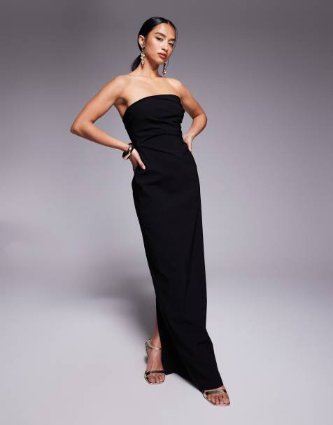 Vesper Petite - Sort bandeau-maxikjole i bengalin med draperet talje - view 1