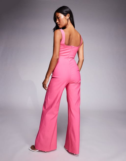Vesper Petite square neck wide leg jumpsuit in pink, 3 of 4