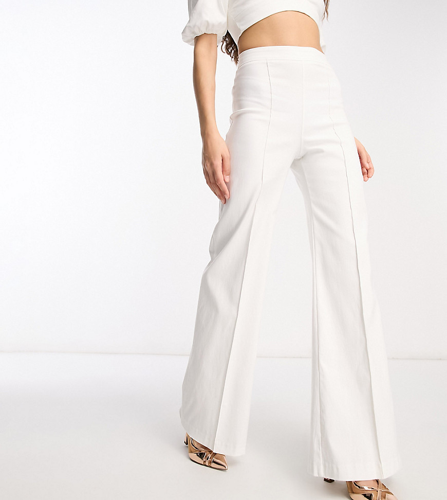 Vesper Petite tailored high waist wide leg pants in white - part of a set