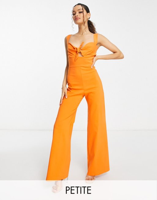 Vesper Petite tie detail wide leg jumpsuit in orange