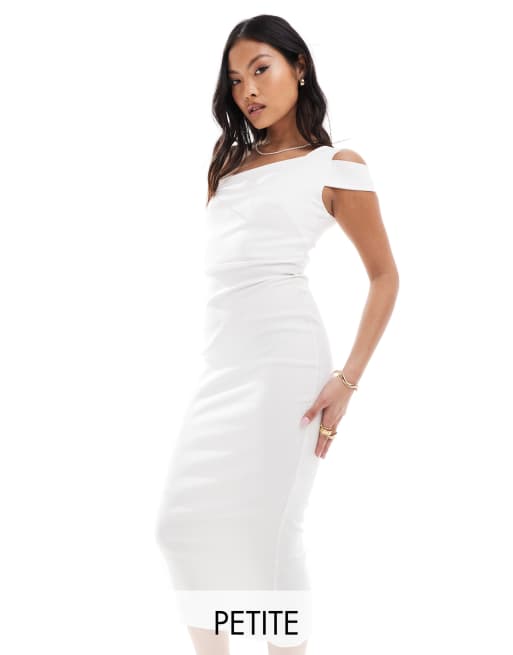 Vesper Petite - Vestito monospalla in bengalina bianco con gonna al polpaccio