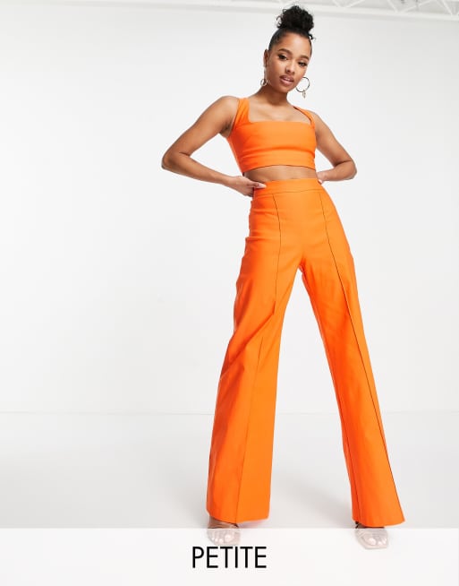 Tall Women's Orange Wide Leg Pants, Tall Clothing