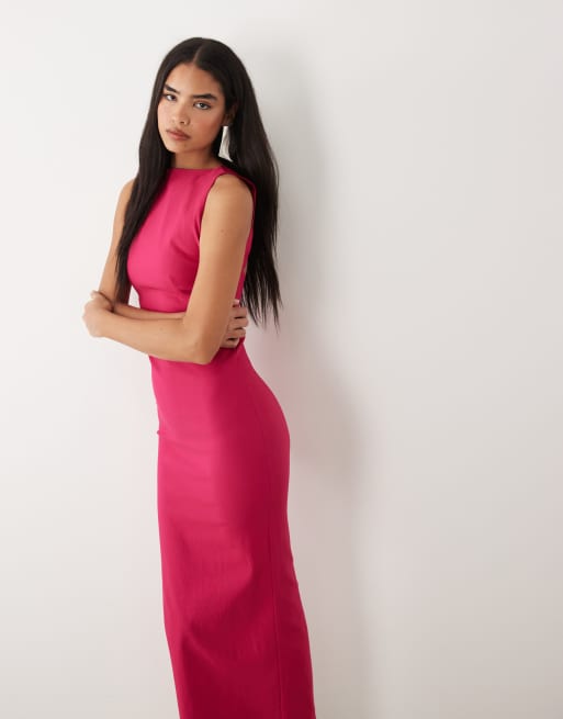 Vesper - Pink højhalset maxikjole i bengalin med åben ryg, 2 af 4