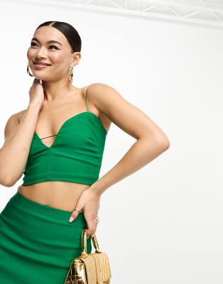 Vesper Plunge Spaghetti Strap Top In Bright Green - Part Of A Set