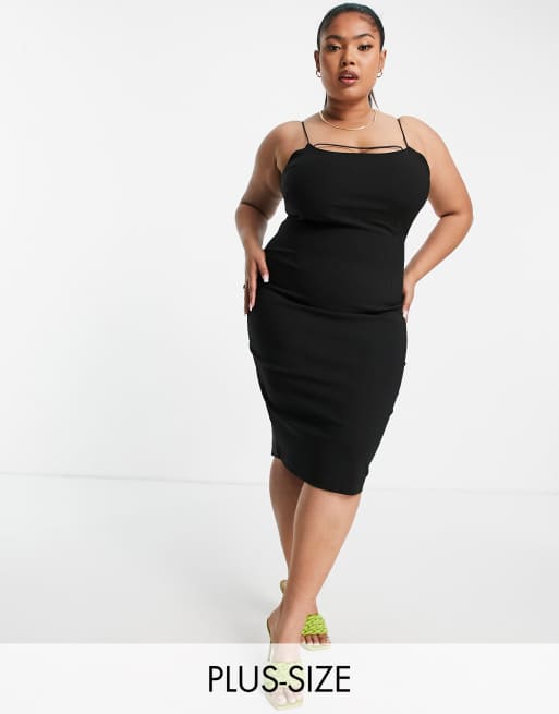 Vesper Plus - Bodycon midi-jurk met bandjes in zwart