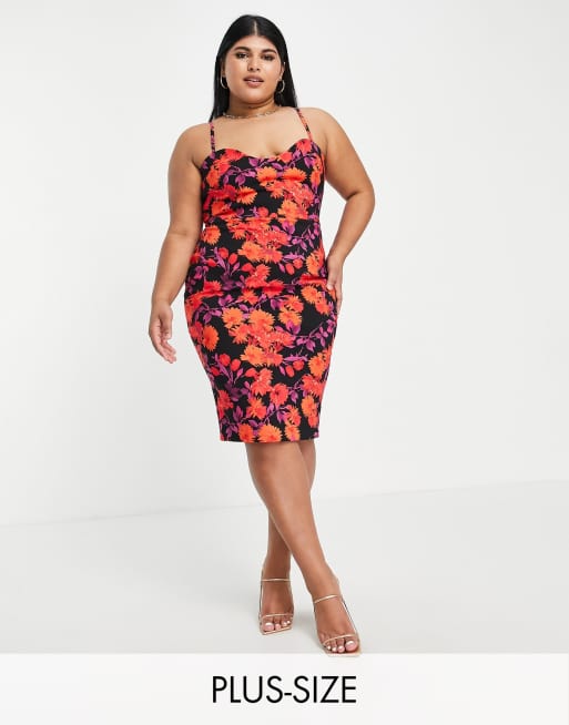 Plus size store floral bodycon dress