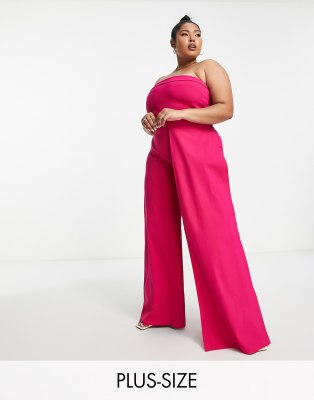 Vesper Plus bandeau ruffle detail jumpsuit in raspberry - ASOS Price Checker