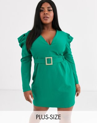 ruffle detail plunge midi dress