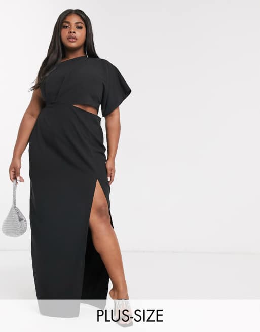 Vesper Plus maxi dress with thigh split in black | ASOS