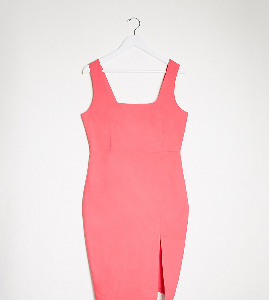 Vesper Plus - Midi-jurk met vierkante hals in roze