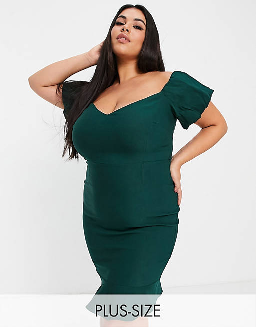 Vesper Plus - Mini jurk met blote schouders in groen