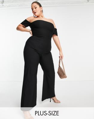 Vesper Plus off shoulder jumpsuit in black - ASOS Price Checker