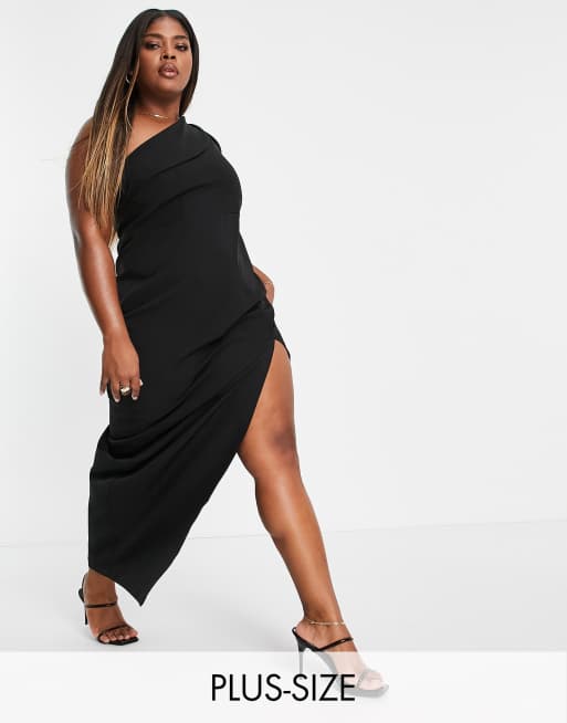 Plus size black one shoulder clearance dress