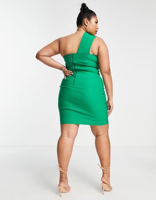 Vesper Plus - Oneshoulder bodycon-minikjole i grøn, 3 af 4