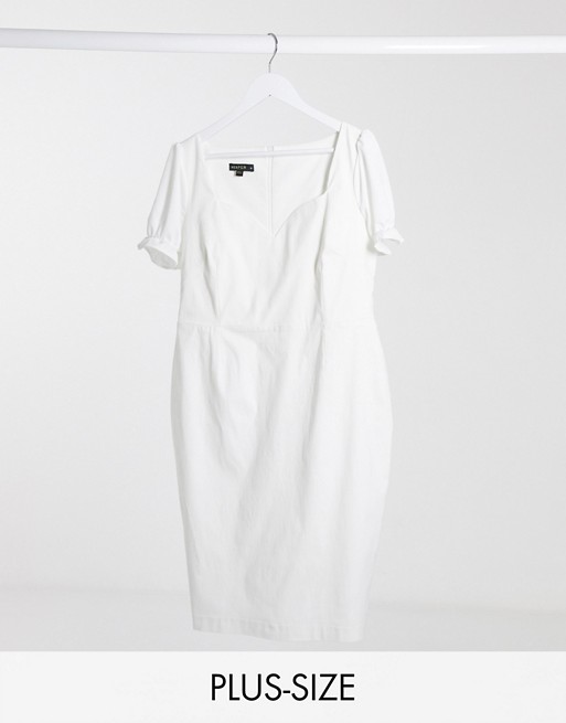 Vesper Plus puff sleeve midi dress in white