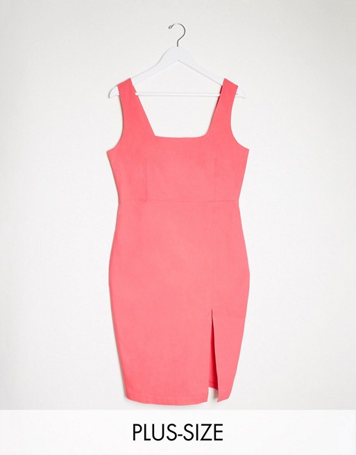 Vesper Plus square neck midi dress in pink