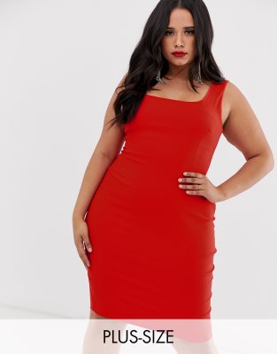 vesper square neck pencil dress in red