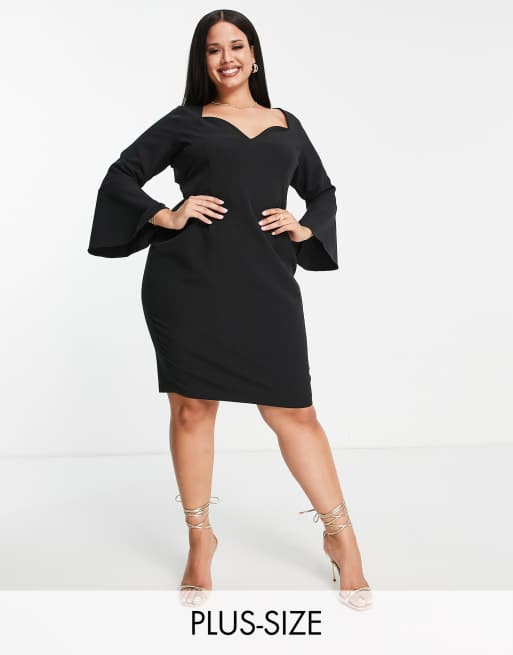 Vesper Plus - Vestito midi nero con maniche svasate