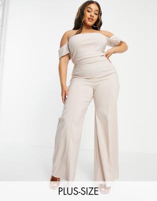 Vesper Plus Wide Leg Pants With Seam Detail In White