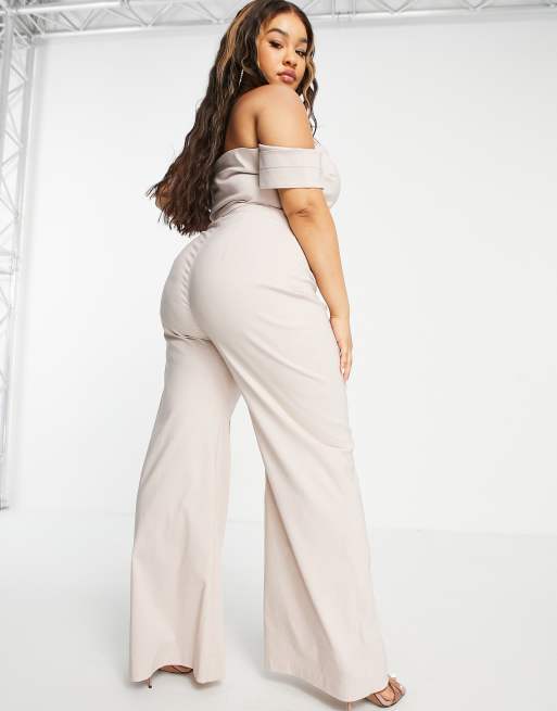 Vesper Plus wide leg trouser with seam detail co-ord in ecru, 3 of 4
