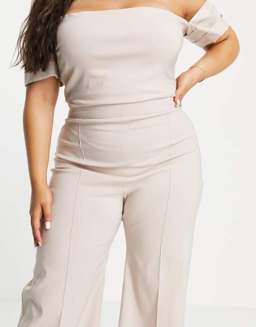 Vesper Plus wide leg trouser with seam detail co-ord in ecru, 4 of 4