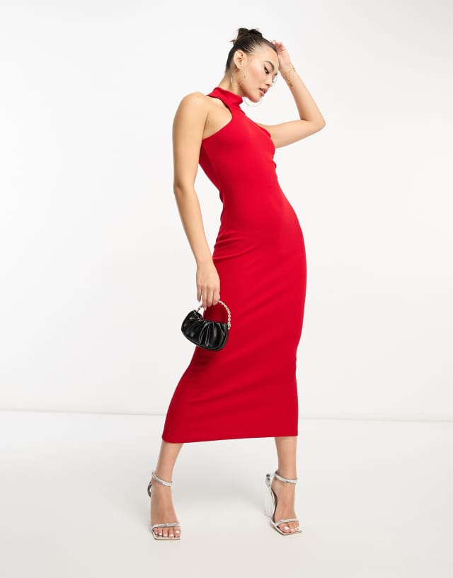 Vesper racer neck body-conscious midi dress in red