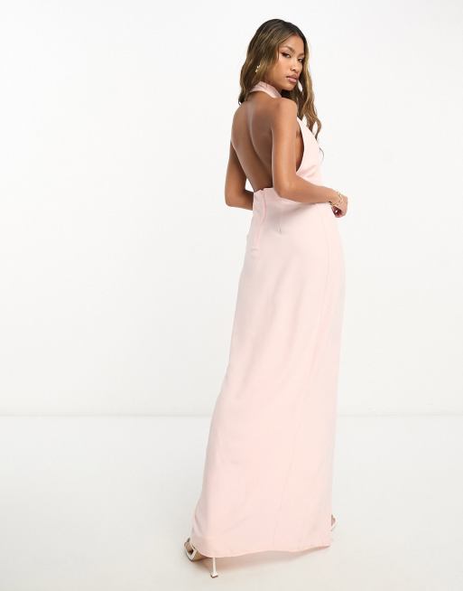 Vesper racer neck thigh split maxi dress in blush pink