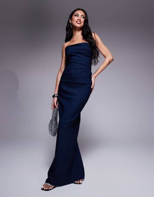 Vesper - Robe bandeau longue à taille drapée - Bleu marine