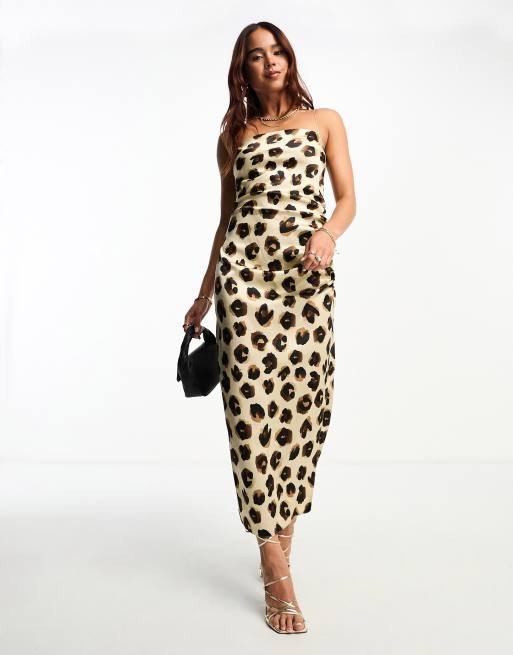 Vesper - Robe bandeau mi-longue à motif léopard - Crème 