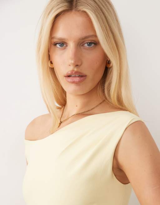 Vesper - Robe courte en bengaline à épaules dénudées - Citron, 3 de 4