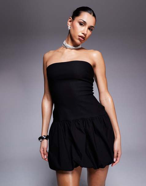 Vesper - Robe courte en bengaline à ourlet bouffant et taille basse - Noir - view 1