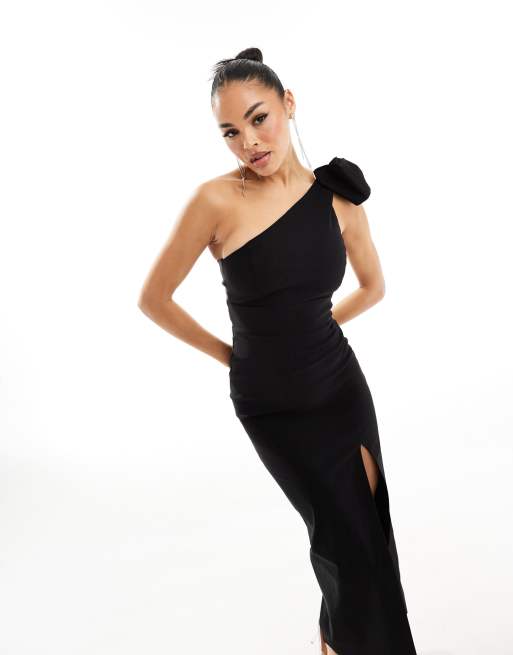 Vesper Robe longue asym trique fendue devant avec n ud Noir