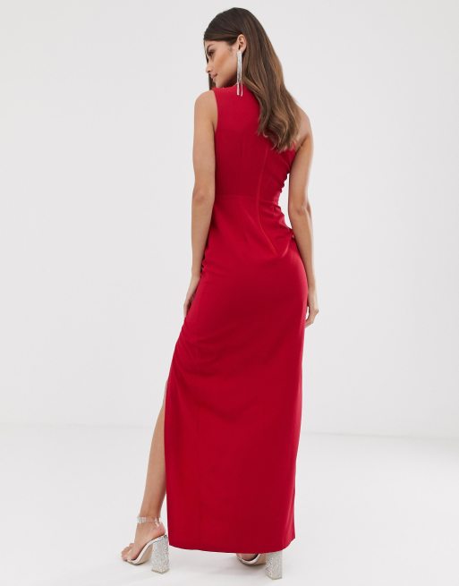 Vesper - Robe longue asymétrique - Rouge, 2 de 4