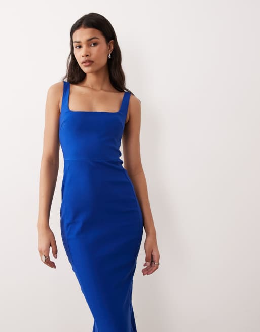 Vesper - Robe mi-longue sans manches en bengaline à ourlet plongeant et encolure carrée - Bleu de cobalt, 2 de 4