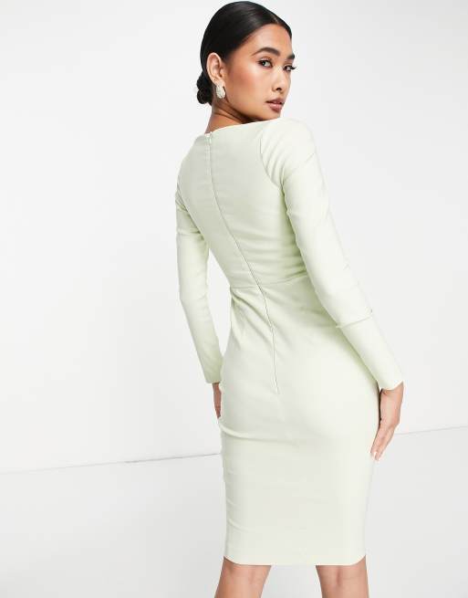 Vesper - Robe mi-longue structurée en bengaline à manches longues - Citron vert doux, 2 de 4