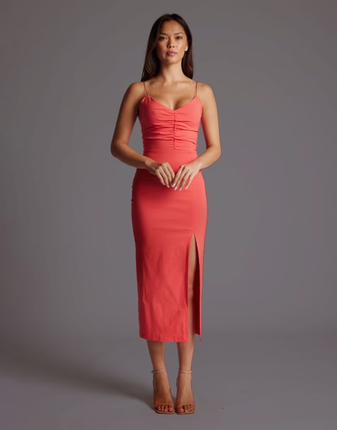 Vesper Ruched bust midaxi dress in coral - view 1