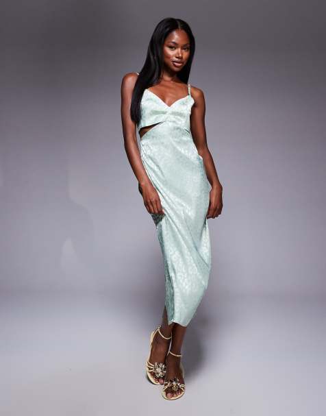Vesper Ruched front midaxi dress with cut outs in sage - view 1