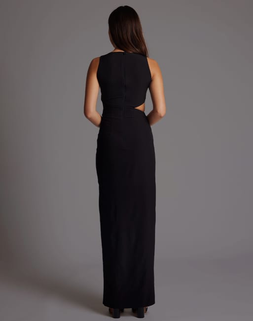 Vesper Ruched maxi dress with cut out detail in black, 2 of 4