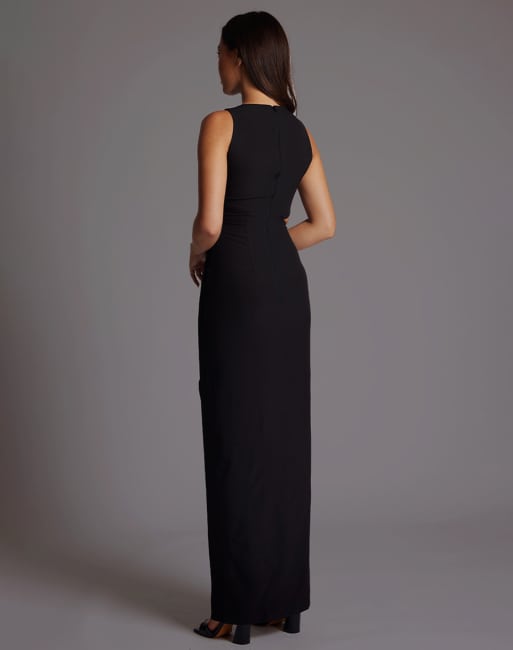 Vesper Ruched maxi dress with cut out detail in black, 4 of 4