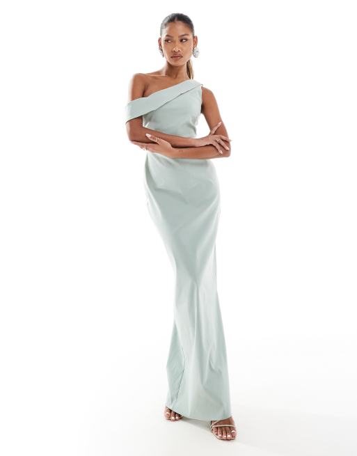 Vesper - Salviegrøn offshoulder-maxikjole med drapering i bengalin