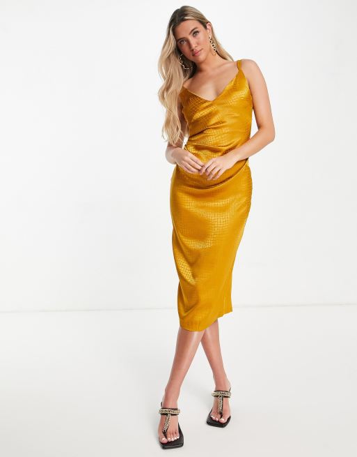 Mustard satin midi on sale dress