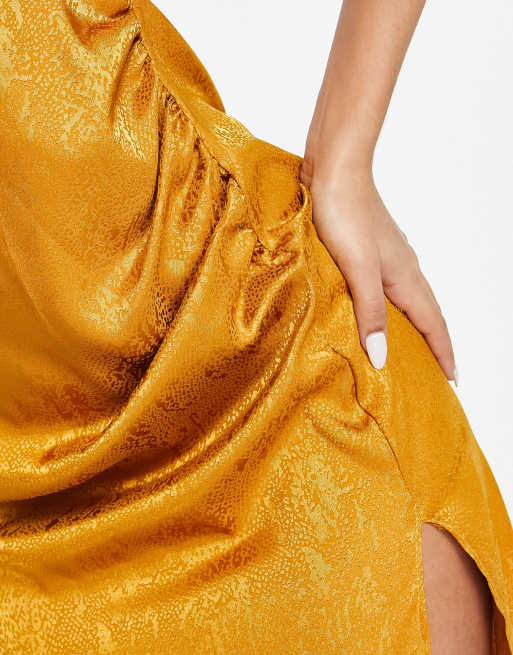 Vesper – Satin-Midikleid in Gold mit One-Shoulder-Träger , 4 von 4