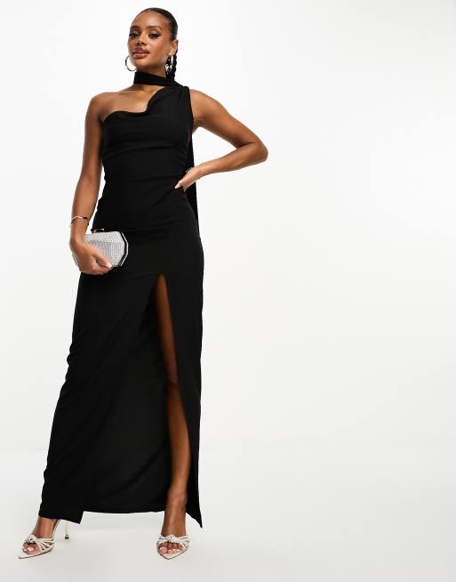 Black thigh hotsell split evening dress