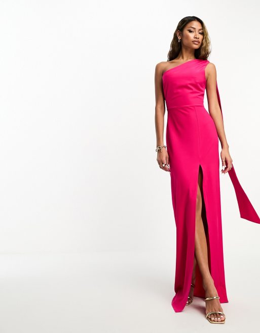 Vesper scarf detail thigh split maxi dress in bright pink