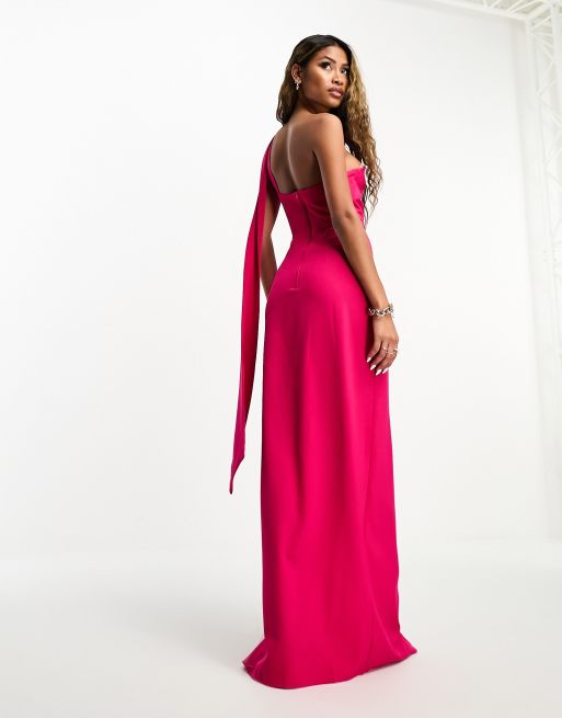 Vesper scarf detail thigh split maxi dress in bright pink