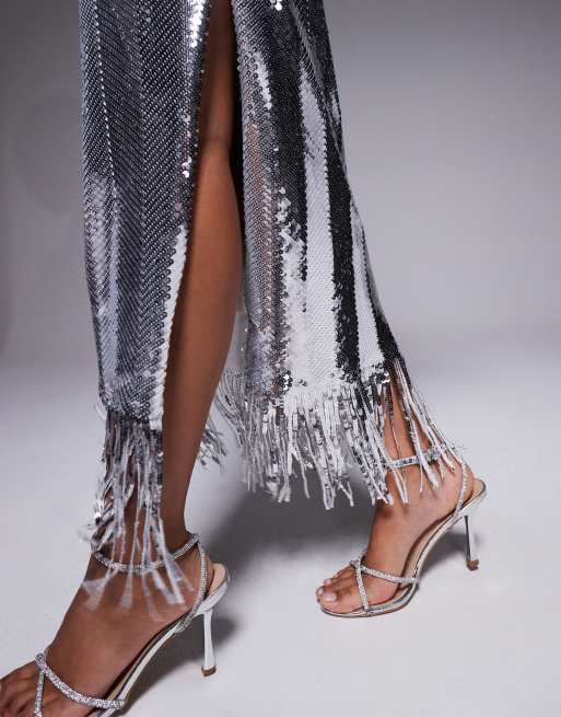 Vesper Sequin midaxi skirt in silver, 2 of 5